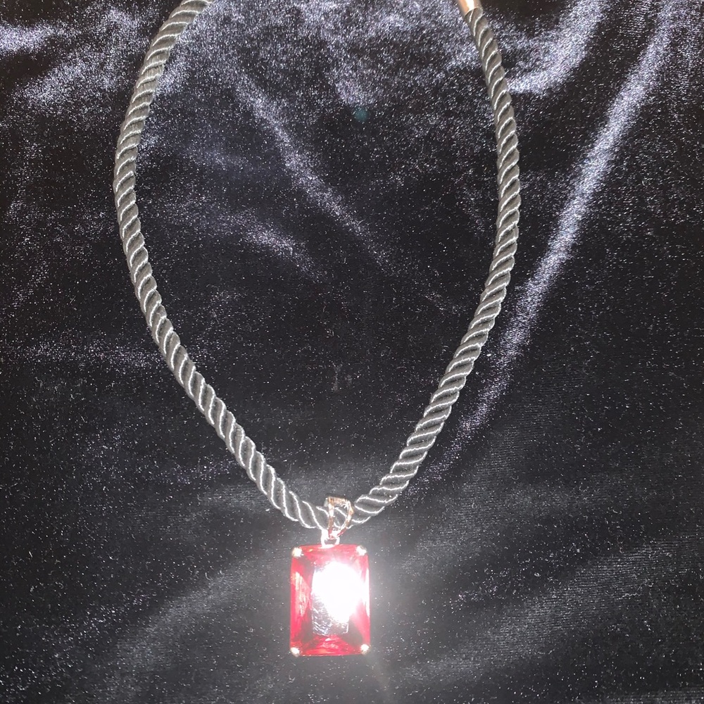 Red Pendant on Black Rope Chocker